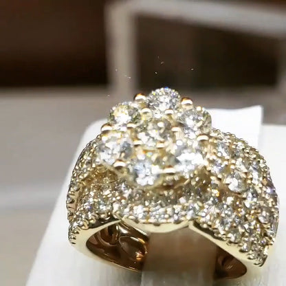 3.0Ctw Round Cut Sapphire Elegant Flower Ring-JEWELBUYS