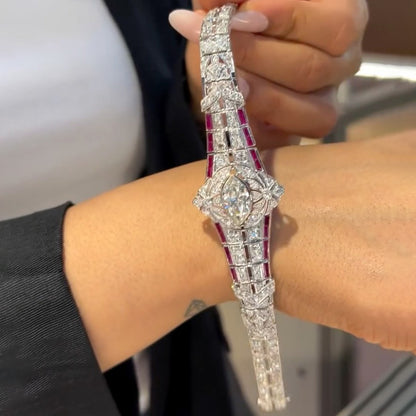 15Ctw Art Deco Vintage Style Ruby and Sapphire Elegant Bracelet-JEWELBUYS