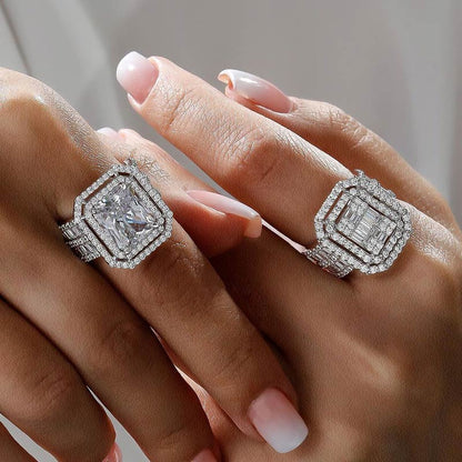 5.58ctw Radiant & Baguette Cut Wide Shank Halo Ring -JEWELBUYS