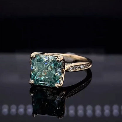 3ct Cushion Cut Blue-Green Sapphire Engagement Ring-JEWELBUYS