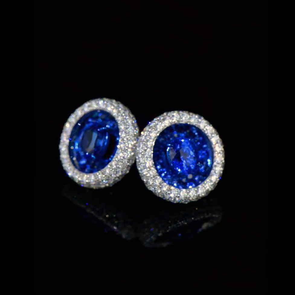 1ct Round Cut Blue Sapphire Halo Stud Earrings-JEWELBUYS