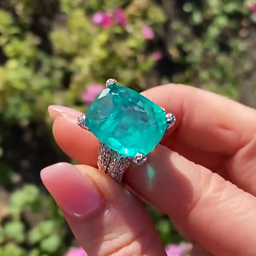 6ct Cushion Cut Green Sapphire Cocktail Ring - JEWELBUYS