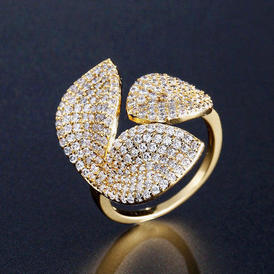 Ladies Pave Setting Clover Opening Ring - JEWELBUYS