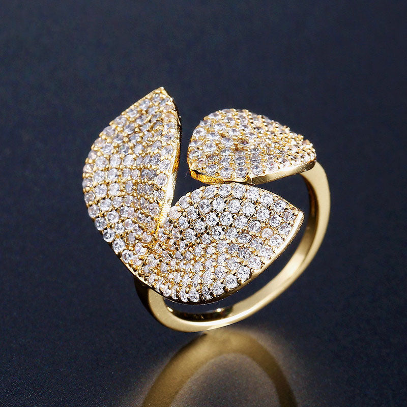 Ladies Pave Setting Clover Opening Ring - JEWELBUYS