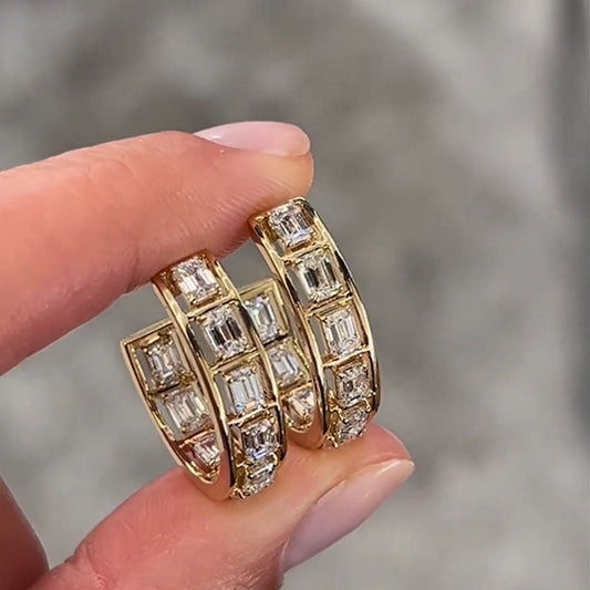 Stunning 3ct Emerald Cut White Sapphire Open Stud Ear Hoops-JEWELBUYS