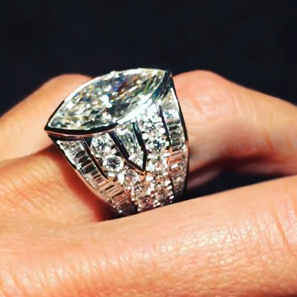 Stylish 10 ctw Marquise Cut White Gemstone Ring -JEWELBUYS