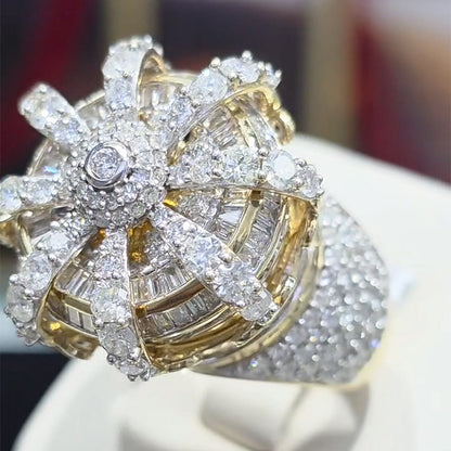 6.5Ctw Round and rectangular cut sapphire king's crown ring- JEWELBUYS