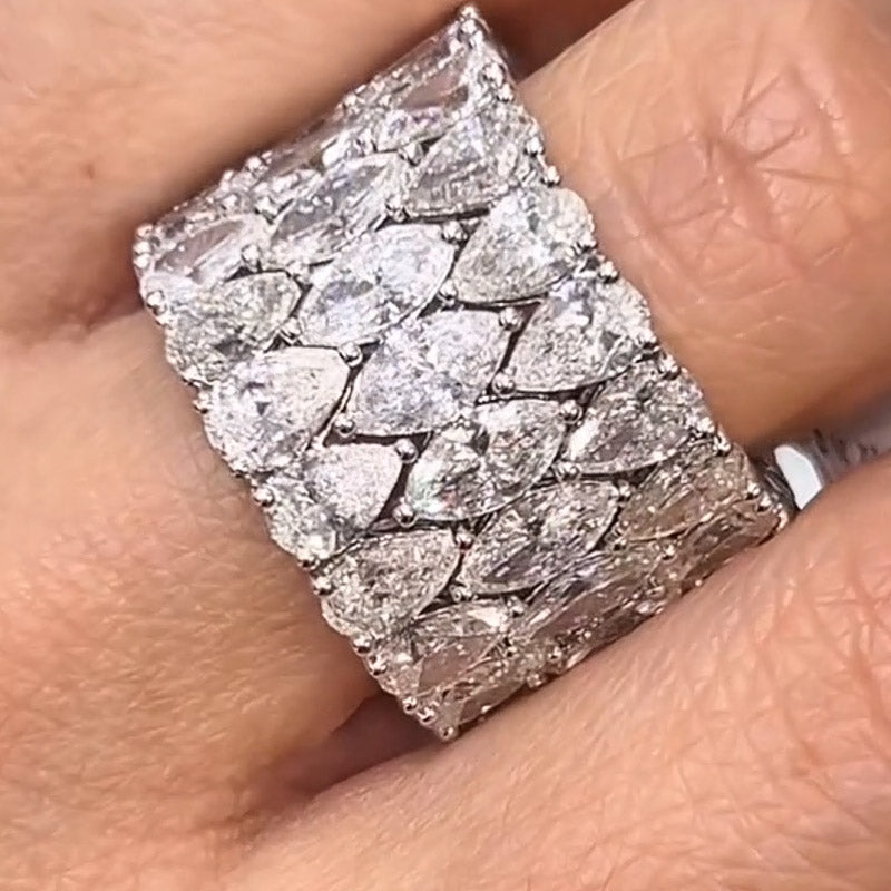 5.0Ctw Pear-Shaped Marquise-Cut White Sapphire Interlocking Stacking Band - JEWELBUYS