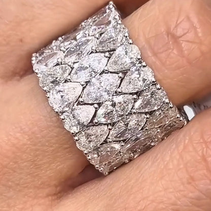 5.0Ctw Pear-Shaped Marquise-Cut White Sapphire Interlocking Stacking Band - JEWELBUYS