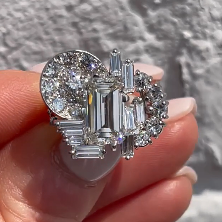 Unique 5.5 ctw Emerald Cut White Gemstone Ring - JEWELBUYS