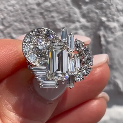 Unique 5.5 ctw Emerald Cut White Gemstone Ring - JEWELBUYS