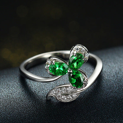 4.5ct Emerald Oval Cut Trefoil Open End Ring - JEWELBUYS