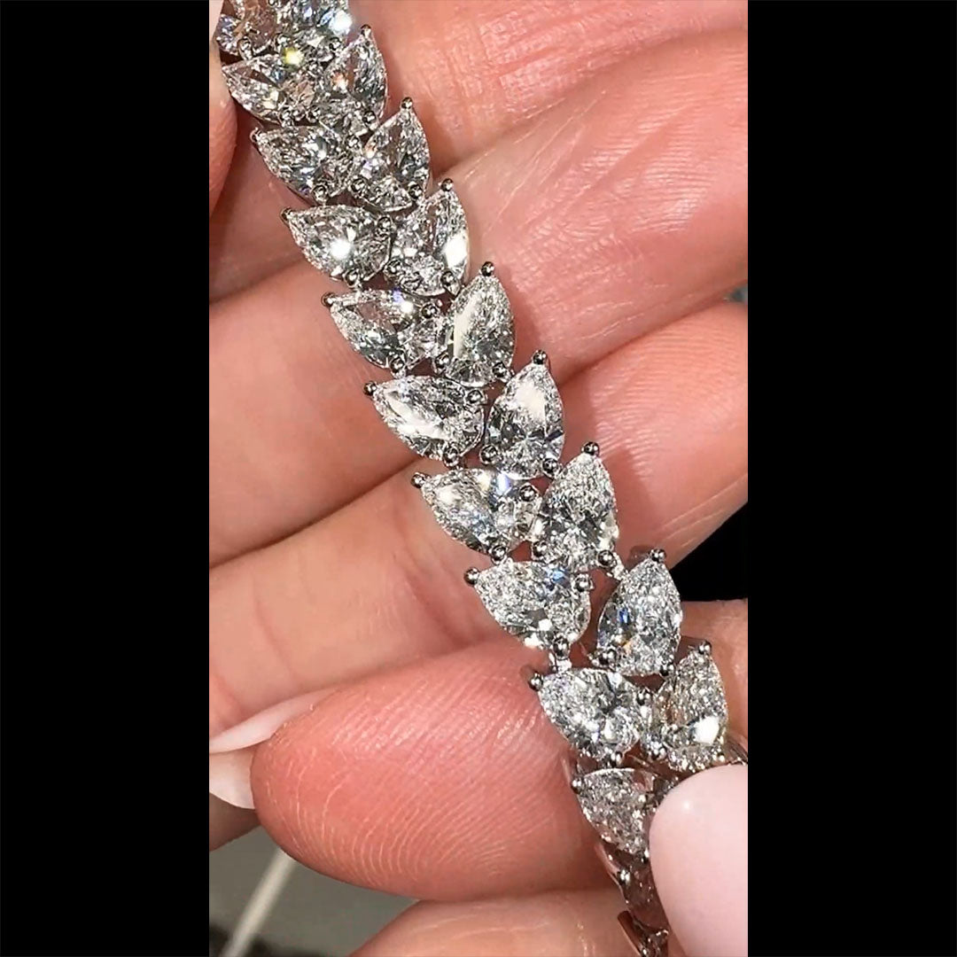 25ct Double Row Pear-Cut White Diamond Wheat Bracelet - JEWELBUYS