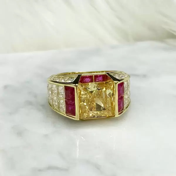 5.6c Princess Cut Yellow Sapphire Avant-Garde Ring-JEWELBUYS