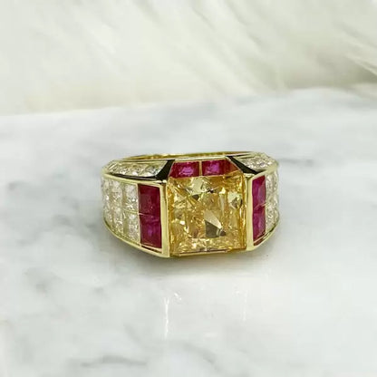 5.6c Princess Cut Yellow Sapphire Avant-Garde Ring-JEWELBUYS