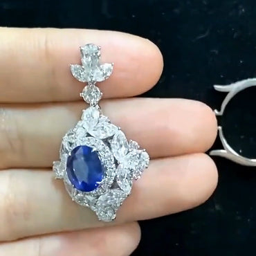 4.5Ctw oval-cut blue sapphire deformed pendant ring-JEWELBUYS