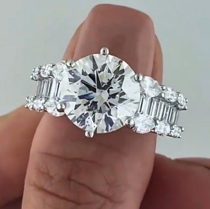 Classic 4ctw Round & Oval Cut White Sapphire Women's Engagement Ring in Silver-JEWELBUYS