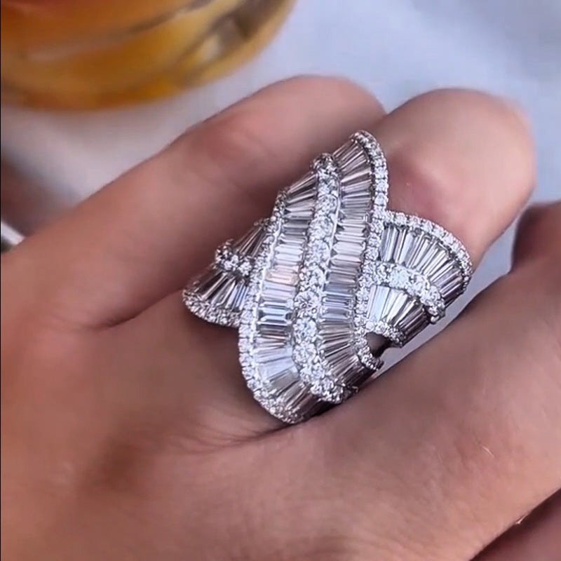 5.0Ctw Baguette Cut Unique Shape Wrap Ring-JEWELBUYS