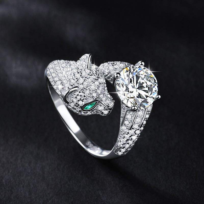 4.21Ctw White Sapphire Panther Fashion Ring Open Ring-JEWELBUYS