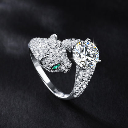 4.21Ctw White Sapphire Panther Fashion Ring Open Ring-JEWELBUYS