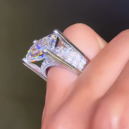 Unique 8 ctw Radiant Cut White Gemstone East-West Set Engagement Ring -JEWELBUYS