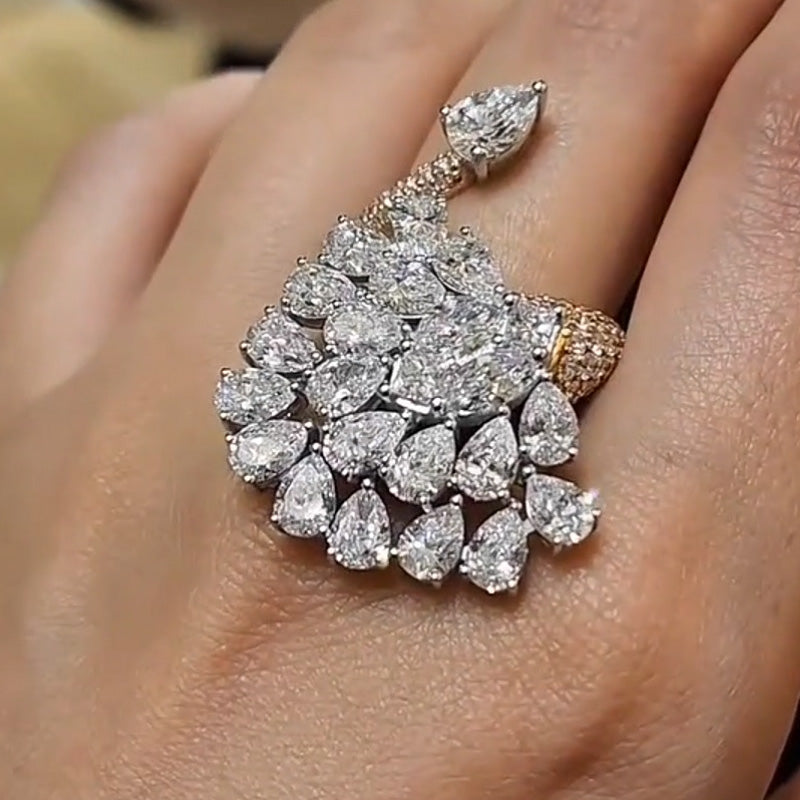 5.6Ctw Pear and Marquise Cut Cluster Set White Sapphire Ring-JEWELBUYS