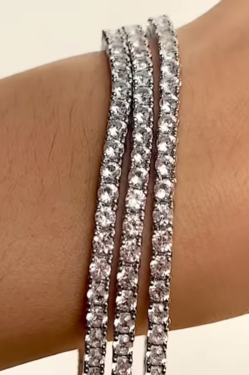 Classic 3mm Round Cut White Sapphire Tennis Bracelet-JEWELBUYS