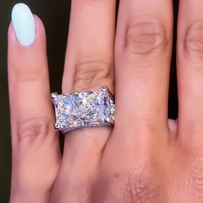 Unique 8 ctw Radiant Cut White Gemstone East-West Set Engagement Ring -JEWELBUYS
