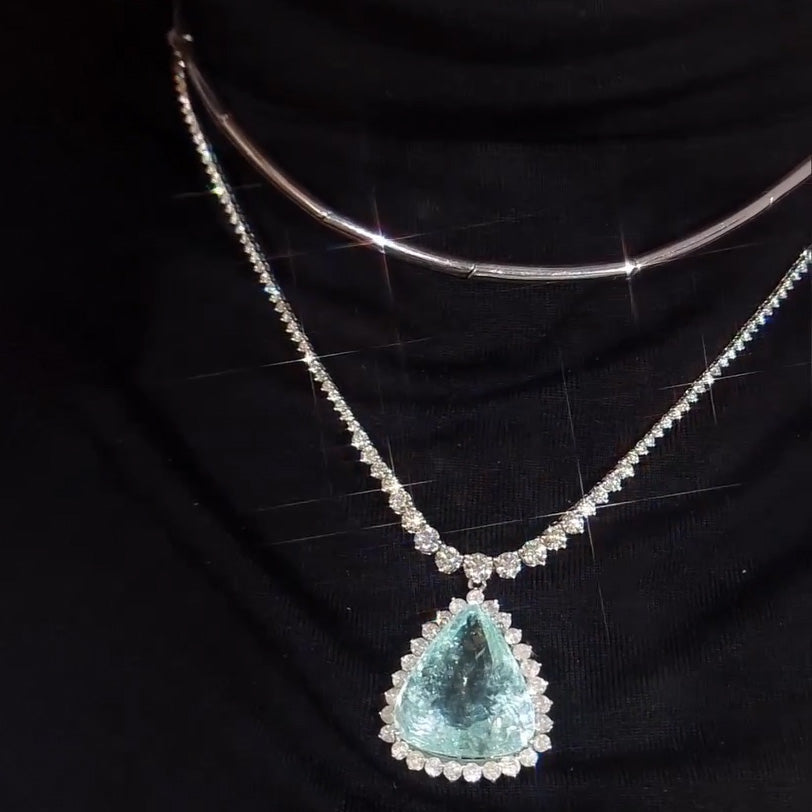 15Ctw Triangle Aquamarine Pendant Necklace-JEWELBUYS