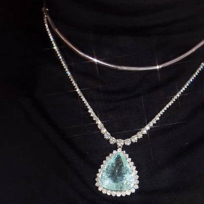 15Ctw Triangle Aquamarine Pendant Necklace-JEWELBUYS