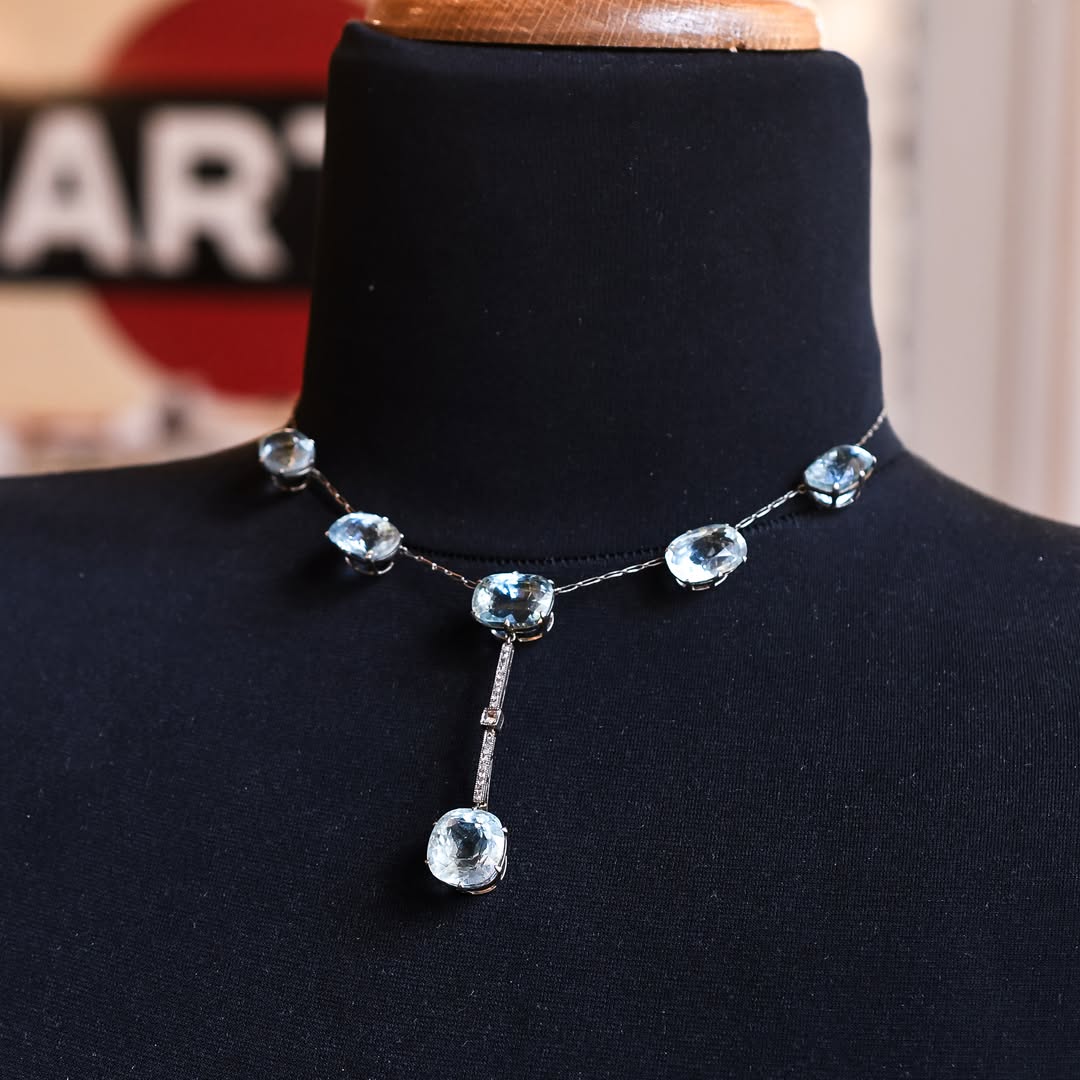 39Ctw cushion-cut aquamarine sapphire necklace-JEWELBUYS