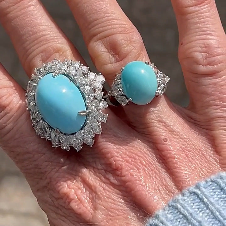 7.51Ctw Cabochon sky blue turquoise and sapphire ring-JEWELBUYS