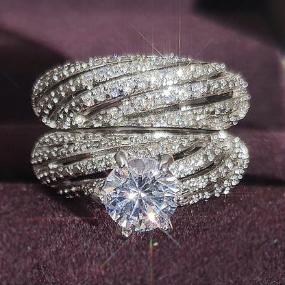 Elegant 5 ctw Round Cut White Stone 2 Piece Engagement Ring Set -JEWELBUYS