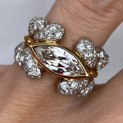 5 TCW Marquise Cut White Diamond Art Deco Ring - JEWELBUYS