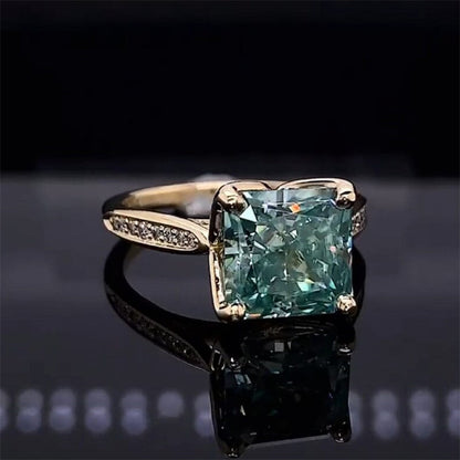 3ct Cushion Cut Blue-Green Sapphire Engagement Ring-JEWELBUYS