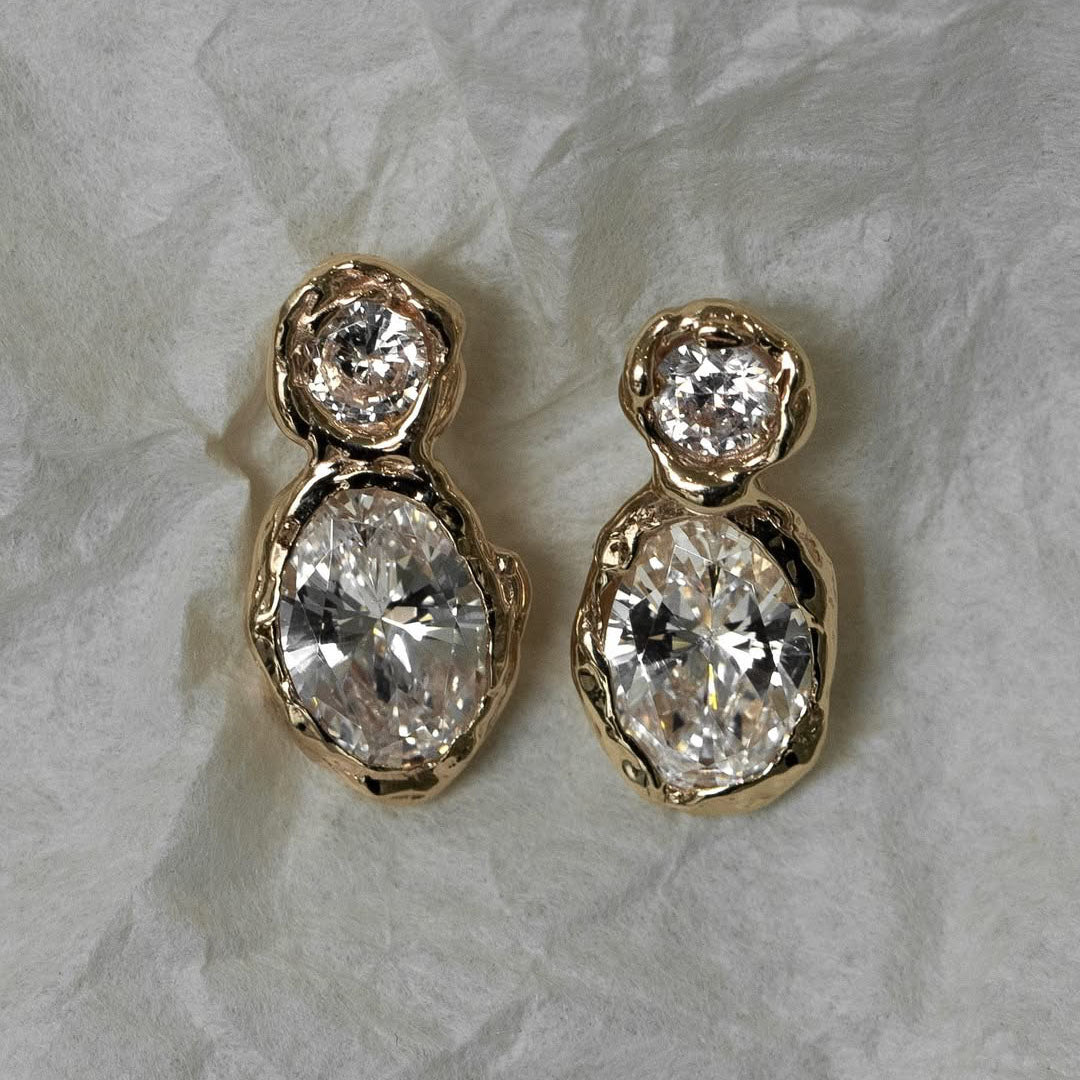 3.0Ctw round and oval-cut white sapphire double earrings-JEWELBUYS