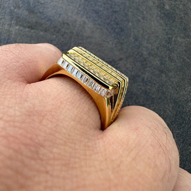 5ct Large Baguette Cut White Sapphire Modern Ring in Gold & Silver-JEWELBUYS