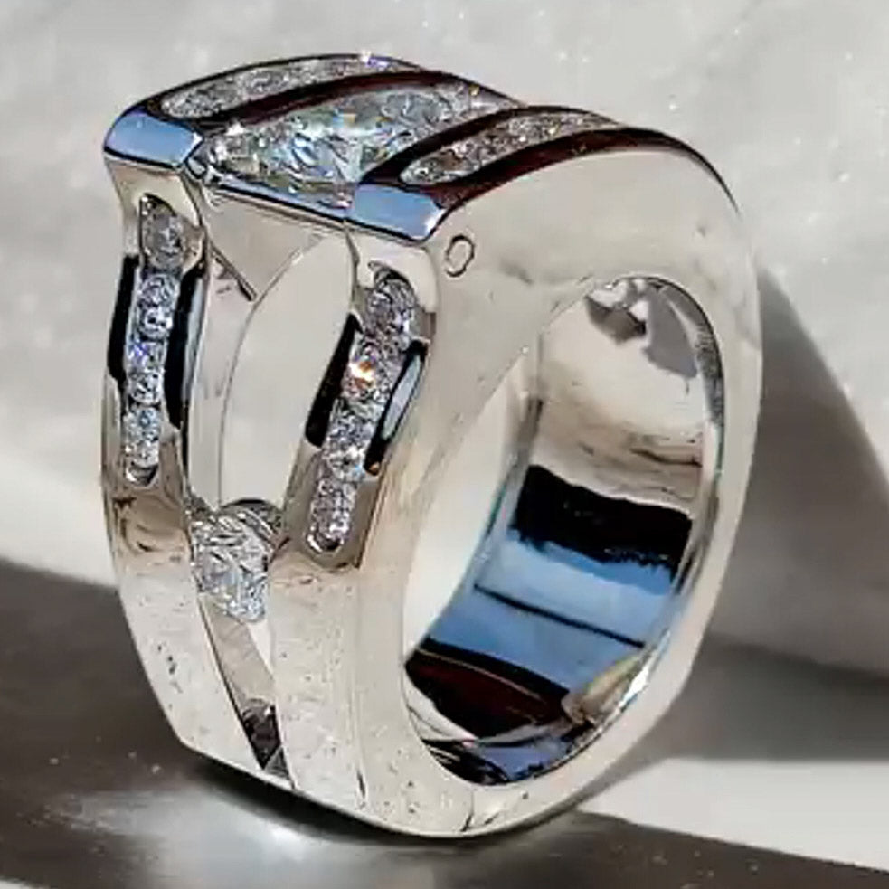 4.0ctw Round Cut Triple Row Sapphire Creative Ring-JEWELBUYS