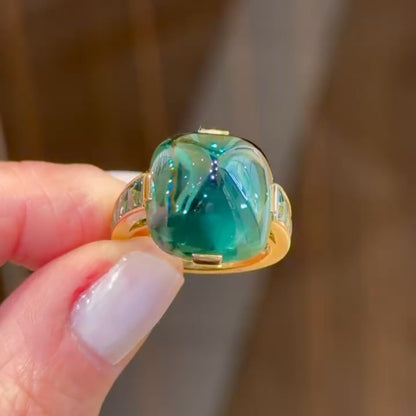 7.0Ctw Sugarloaf Green Sapphire Engagement Ring-JEWELBUYS