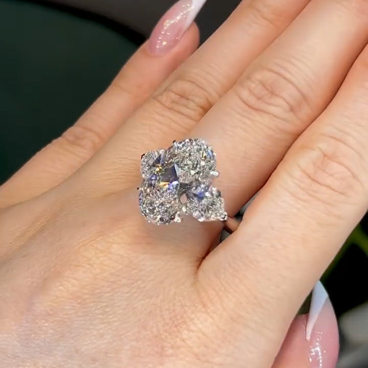 8.85Ctw Oval Heart-Shaped Three Sapphire Engagement Ring-JEWELBUYS