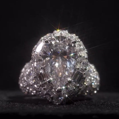 9.8ctw Pear-cut White Sapphire Pave Set Engagement Ring-JEWELBUYS