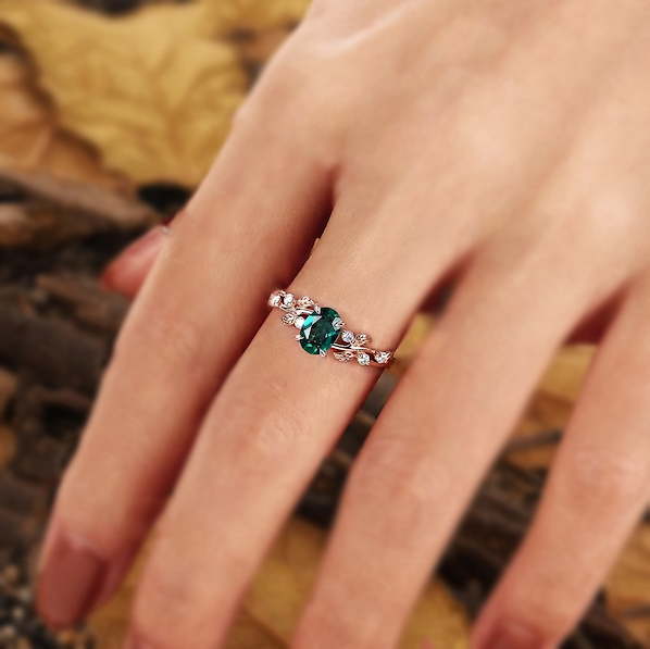Unique 2.5ct Emerald Oval Cut Twisting Vine Ring-JEWELBUYS