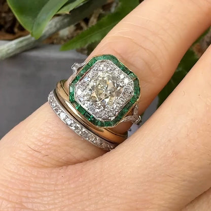 5.13ctw cushion cut eternity band and emerald gemstone set-JEWELBUYS