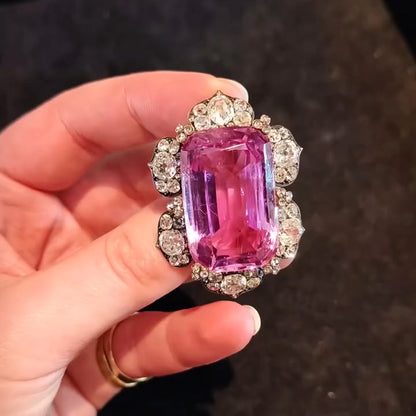 15Ctw Emerald-cut Pink Morganite Vintage Brooch-JEWELBUYS