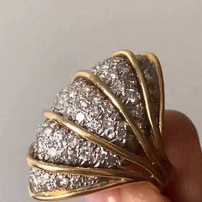 1.92 Ctw Two Color Gold Sapphire Dome Ring-JEWELBUYS