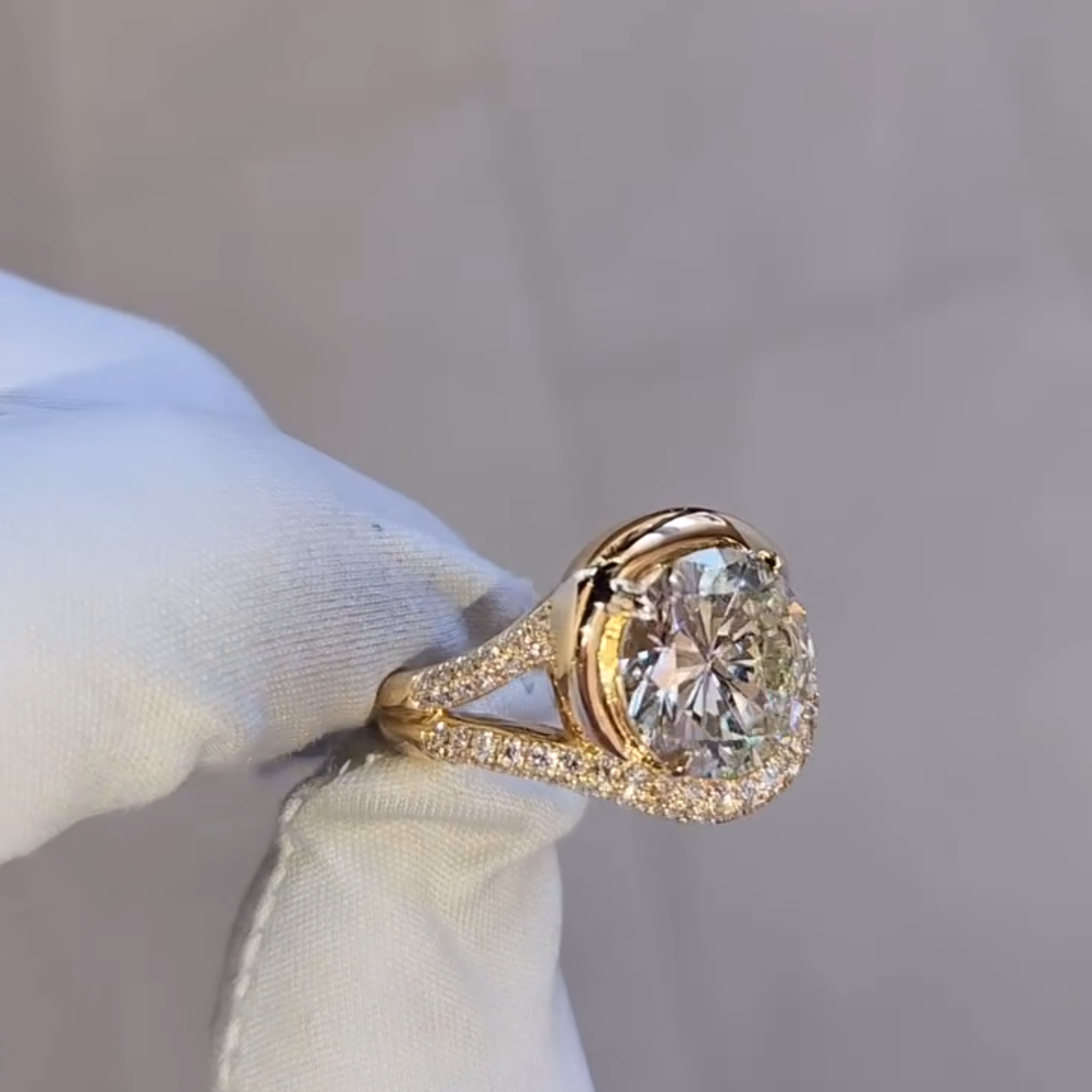 Wearable 4ct Round Cut White Sapphire Pave Forms Women's Engagement Ring in Gold-JEWELBUYS