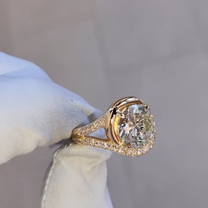 Wearable 4ct Round Cut White Sapphire Pave Forms Women's Engagement Ring in Gold-JEWELBUYS