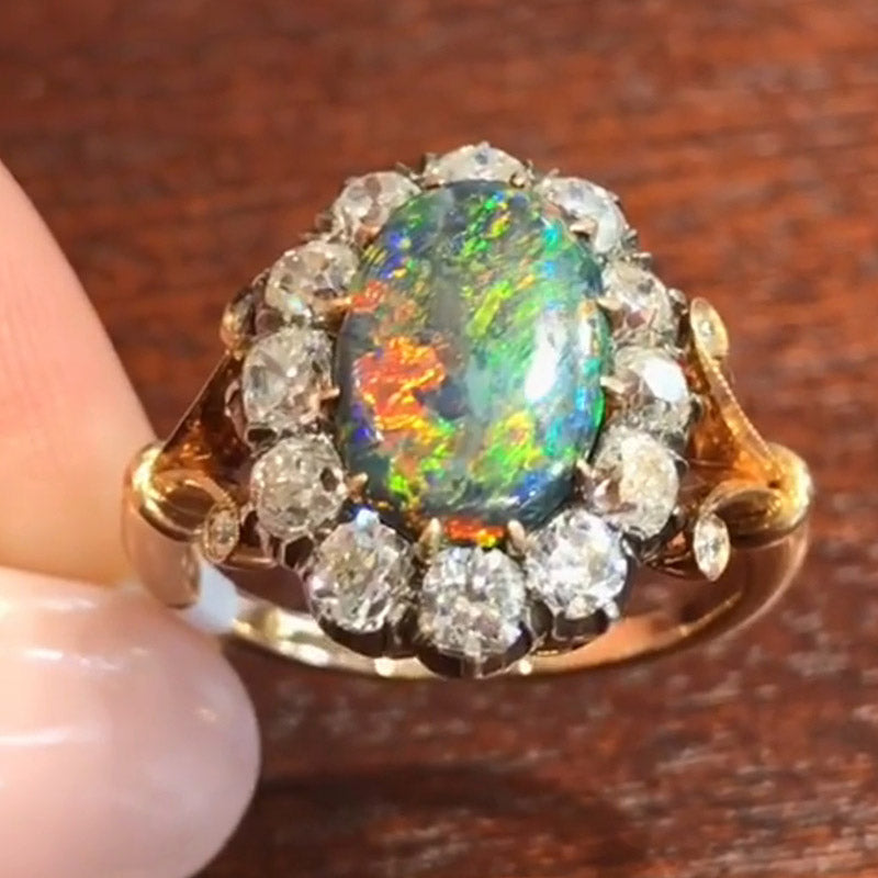 5.0ct Victorian Vintage Style Oval Cut Opal Set Sapphire Ring-JEWELBUYS
