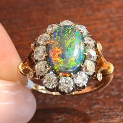 5.0ct Victorian Vintage Style Oval Cut Opal Set Sapphire Ring-JEWELBUYS