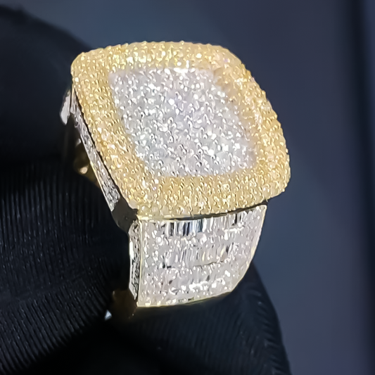 Gorgeous 3 ctw Round & Baguette Cut White Gemstone Pavé Ring -JEWELBUYS